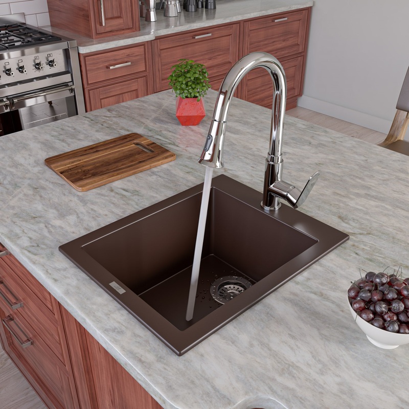 ALFI brand AB1720DI-C Chocolate 17″ Drop-In Rectangular Granite Composite Kitchen Prep Sink