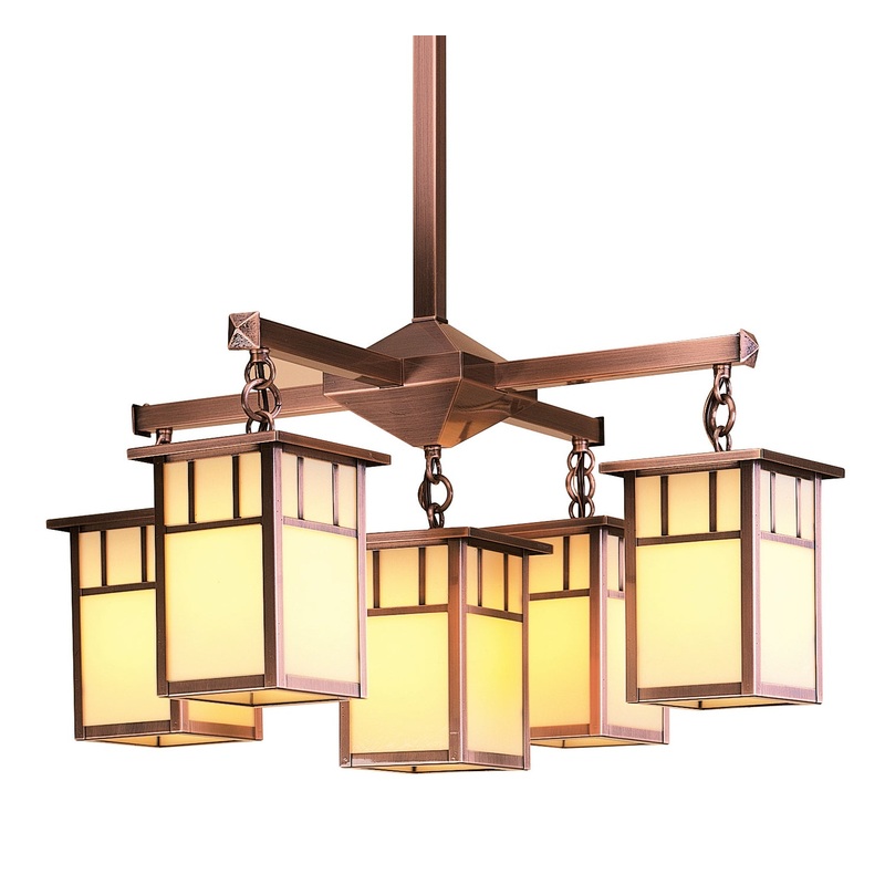 Arroyo HCH-4L/4-1DTCR-AC Huntington Five Light Glass Down Chandeliers Antique Copper