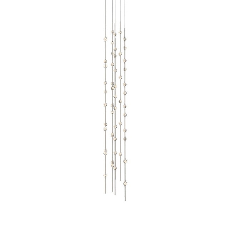 Constellation Andromeda Tall 12″ Round LED Pendant Satin Nickel with Clear Faceted Acrylic 3000K 20′ Adjustable Cord