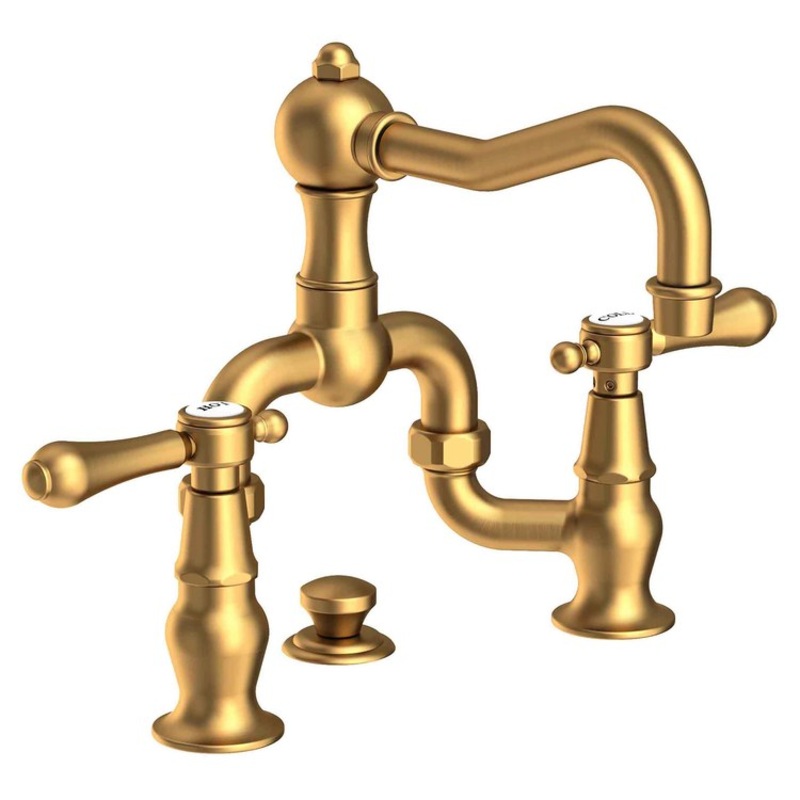 Lavatory Faucet Chesterfield Bridge 8 to 9-3/4 Inch Spread 2 Lever ADA WaterSense Satin Bronze PVD 1.2 Gallons Per Minute Brass Pop Up Spout Reach 7-3/16 Inch