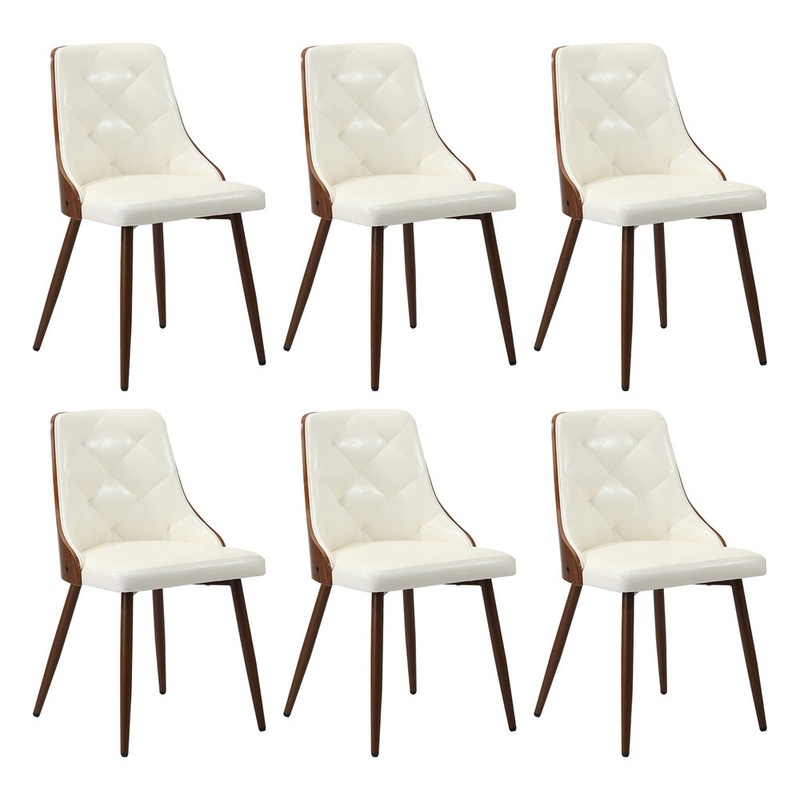 Oikiture Dining Chairs Kitchen Lounge PU Leather x6 White