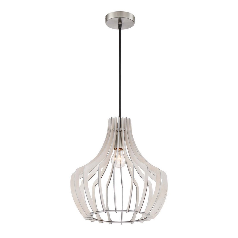 One Light Pendant from the Wood Collection in White Finish by Arnsberg