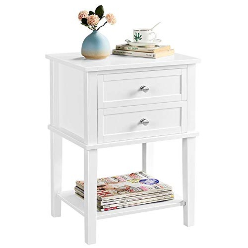 Yaheetech Comodino Camera da Letto Comodino Bianco con 2 Cassetti in Legno Tavolino Lato da Divano Salotto Soggiorno 45 x 35 x 61 cm
