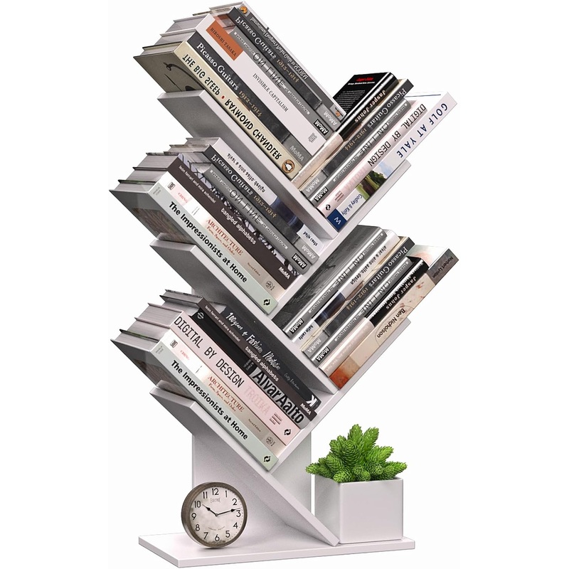 CARLA HOME 5-Tier Tree Bookshelf Storage Rack for Home Office or Bedroom (White)