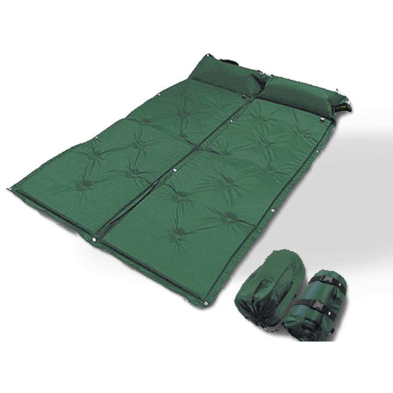 Double Self Inflating Mattress Camping Hiking Airbed Camp Mat Sleeping Pillow w/ Bag – green