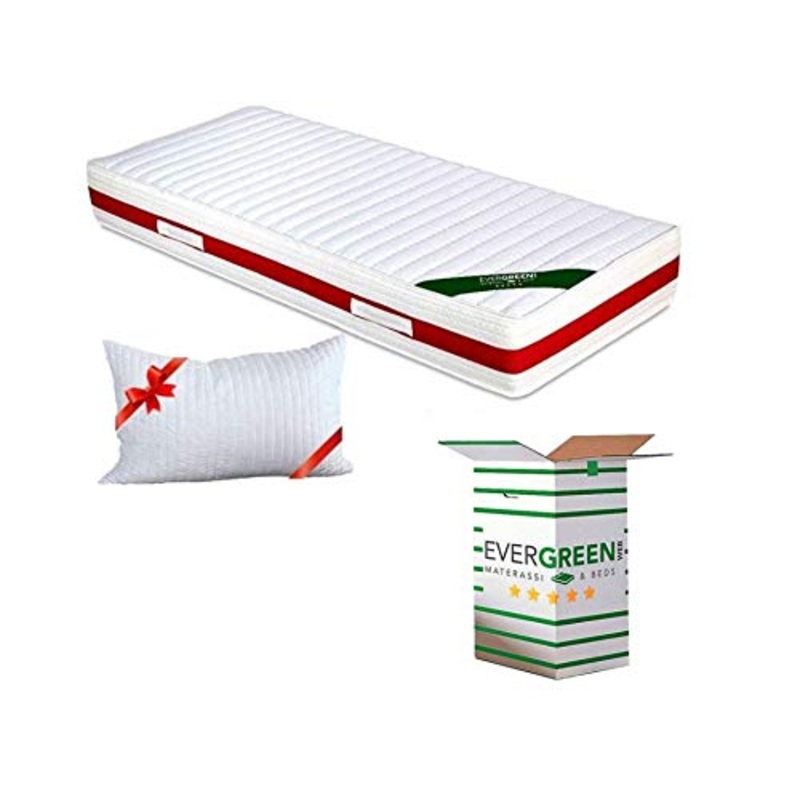 EVERGREENWEB Materasso Letto Singolo 90×190 in Memory Foam & Poliuretano Ortopedico Alto 22 cm con Cuscino Cervicale Gratis Lastra Onda MASSAGGIANTE, Rivestimento Anallergico Bianco SFODERABILE