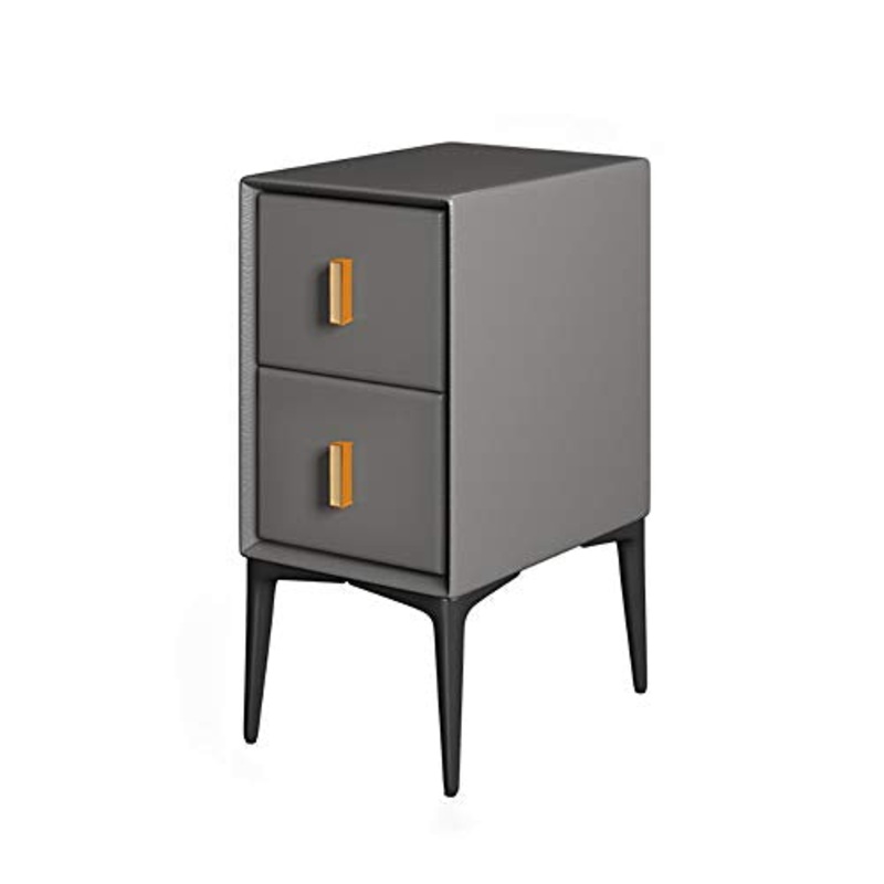 JKGHK Comodino in Legno Massello con 2 Cassetti, Tavolino Laterale Piccolo con Portaoggetti, Schedario, Ripiani per Archiviazione per Ufficio in Casa,Medium Gray