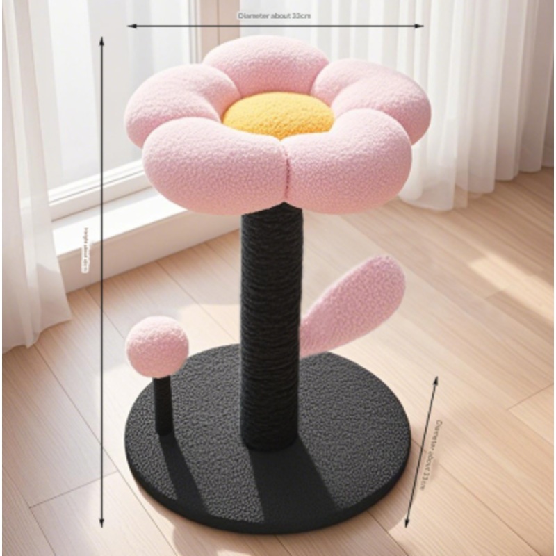 Pink and Black Adorable Flower Cat Tree – Plush Perch, Sisal Scratching Post & Spring Ball Toy