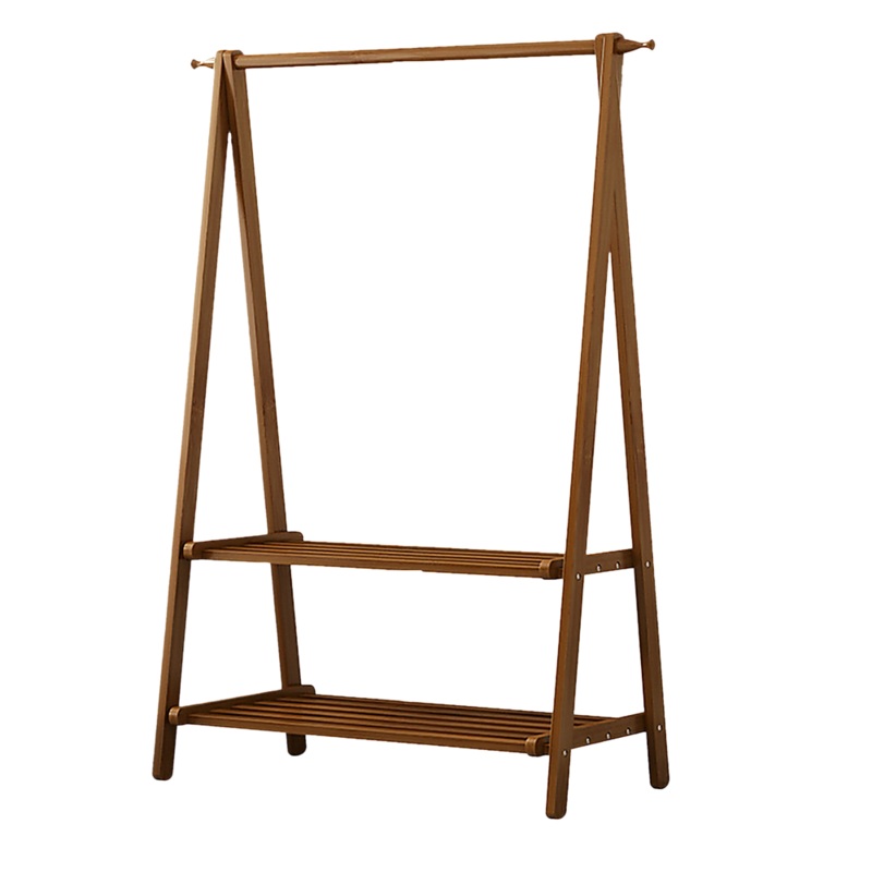 Portable Clothes Rack Coat Garment Stand Bamboo Rail Hanger Airer Closet
