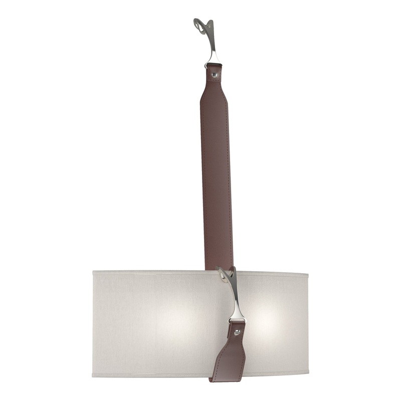 Saratoga Sconce Black Polished Nickel with British Brown Leather Flax Shade (SE)