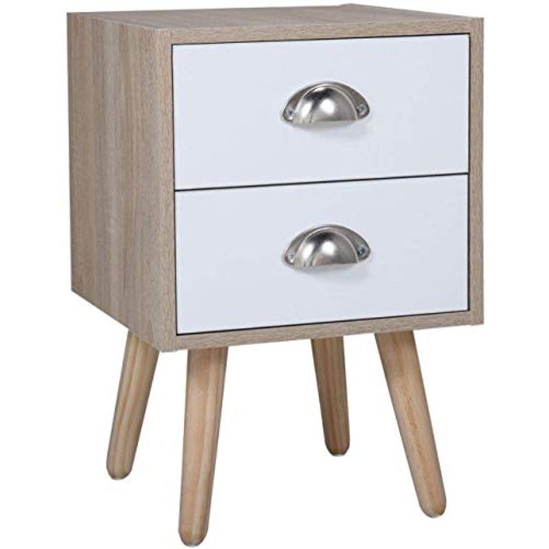 YRRA Mid-Century Moderno tavolino da Notte in Legno Comodino con 2 cassetti per Soggiorno Camera da Letto mobili per la casa (Burlywood e Bianco 1 Confezione)