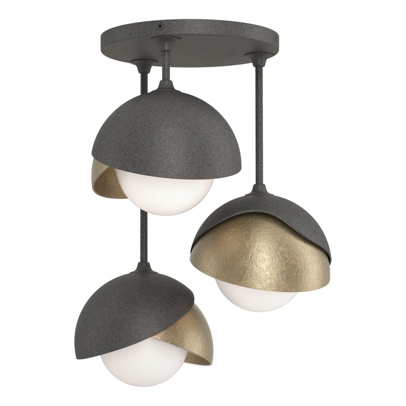Brooklyn 3-Light Double Shade Semi-Flush Natural Iron Soft Gold