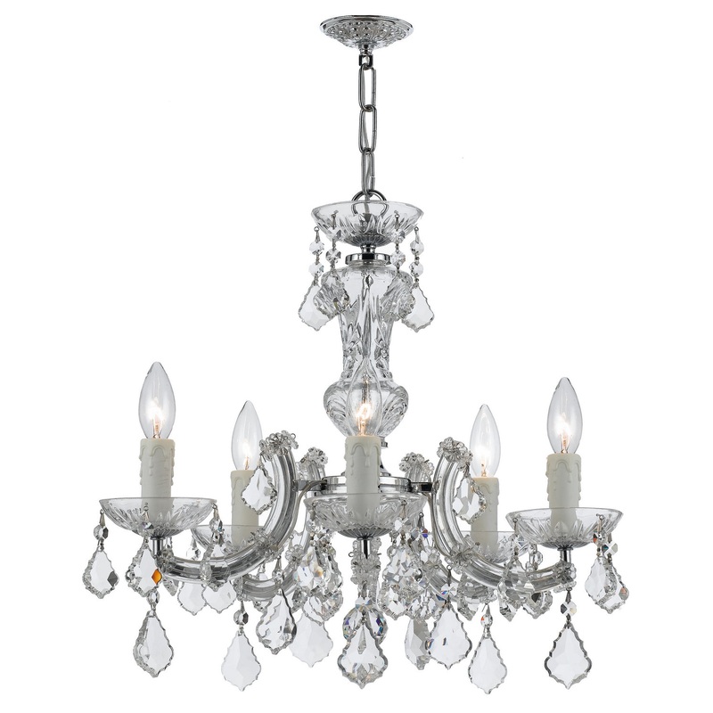 Crystorama 4376-CH-CL-SAQ Maria Theresa Five Light Mini Chandelier Polished Chrome