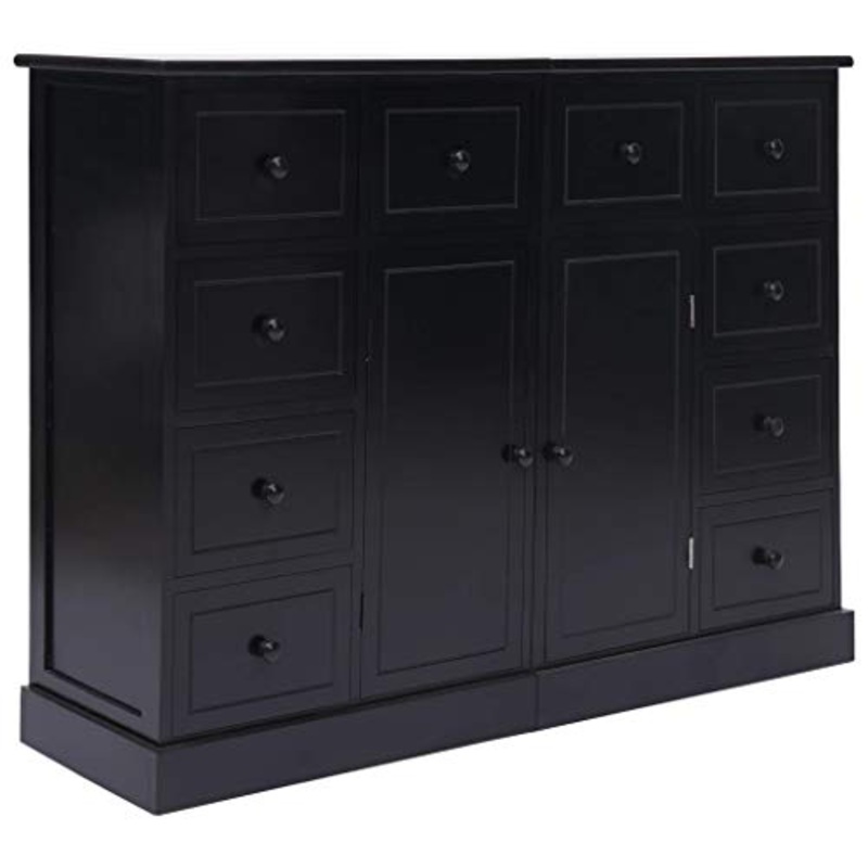 FAMIROSA Credenza con 10 Cassetti Nera 113x30x79 cm in Legno