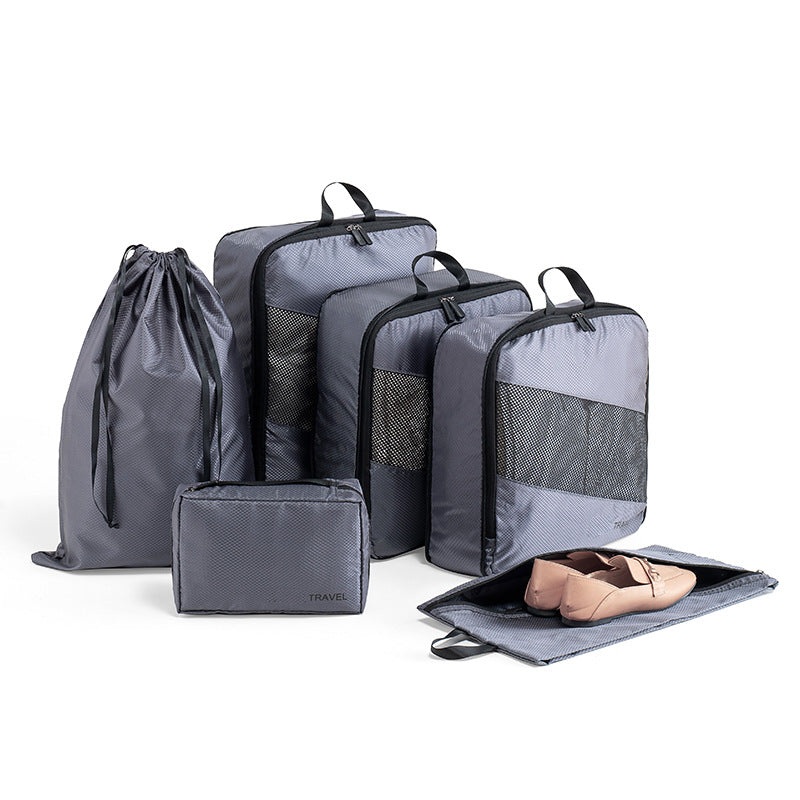 Grey and Black Premium 6-Piece Compression Packing Cubes Set – Lightweight Polyester Travel Organizers for Luggage, Includes Shoe Bag & Toiletry Pouch