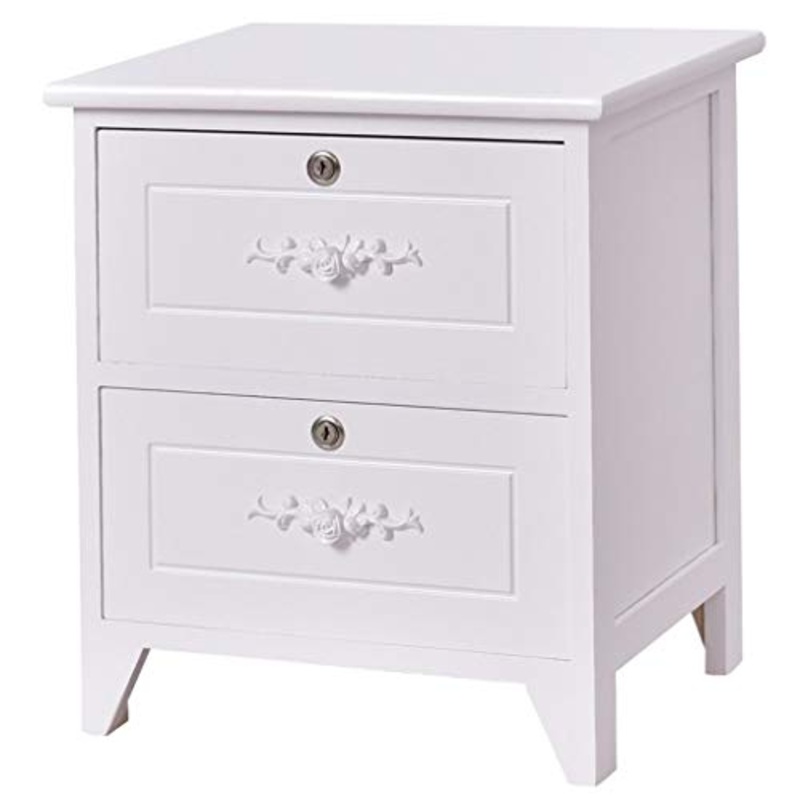 LICHUAN Tavolino da comodino in legno massello elegante con 2 cassetti, mobili per camera da letto, comodino, facile da montare.