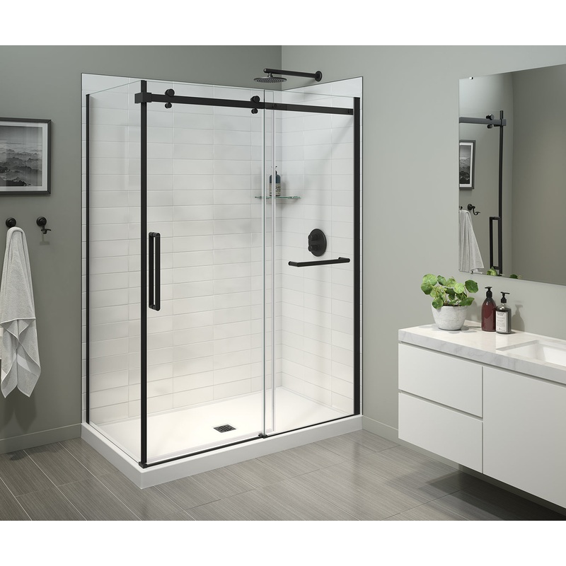 MAAX 134957-900-340-000 Halo Pro 60 x 36 x 78 3/4 in. 8mm Sliding Shower Door with Towel Bar for Corner Installation with Clear glass in Matte Black