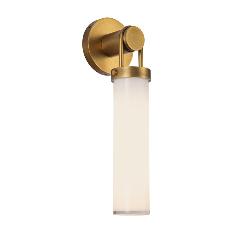 One Light Wall Sconce from the Wynwood Collection in Vintage Brass/Glossy Opal Glass Finish by Alora