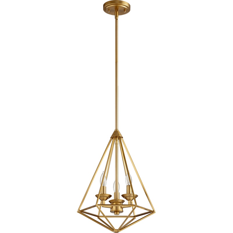 Three Light Pendant from the Bennett Collection in Aged Brass Finish by Quorum