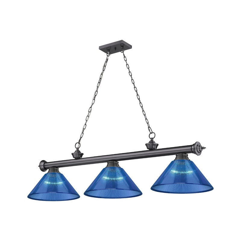 Cordon 3-Light Billiard Bronze Plate Cone Dark Blue Acrylic