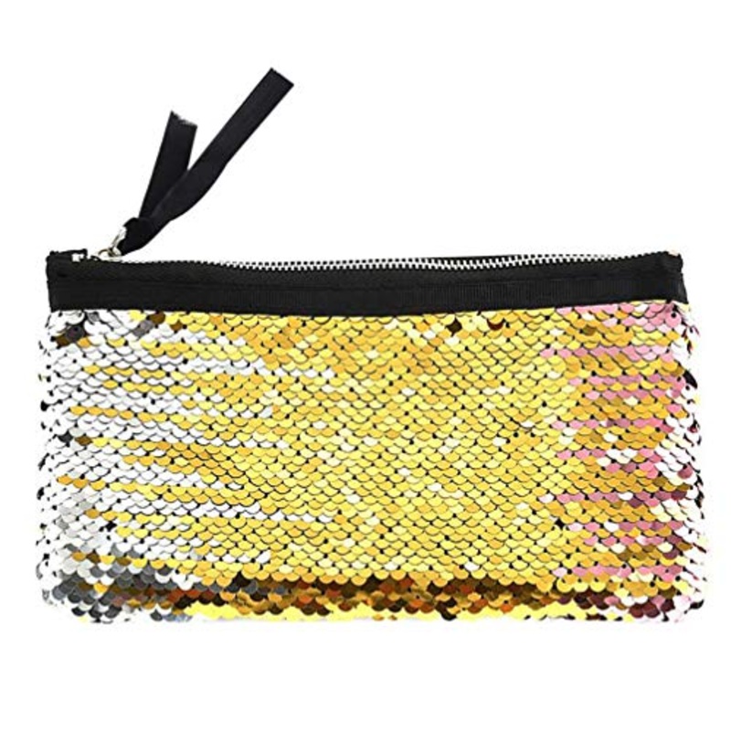 EXCEART Borsa con Paillettes Glitter Borsa Cerniera Portamonete Mini Change Borsa Custodia Penna Matita Contenitore per Donna Donna Ragazza Regalo di Compleanno (Giallo)