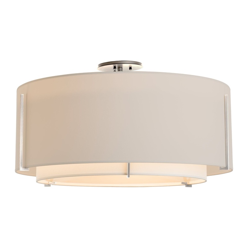 Exos Large Double Shade Semi-Flush Sterling Natural Anna Inner Shade & Flax Outer Shade