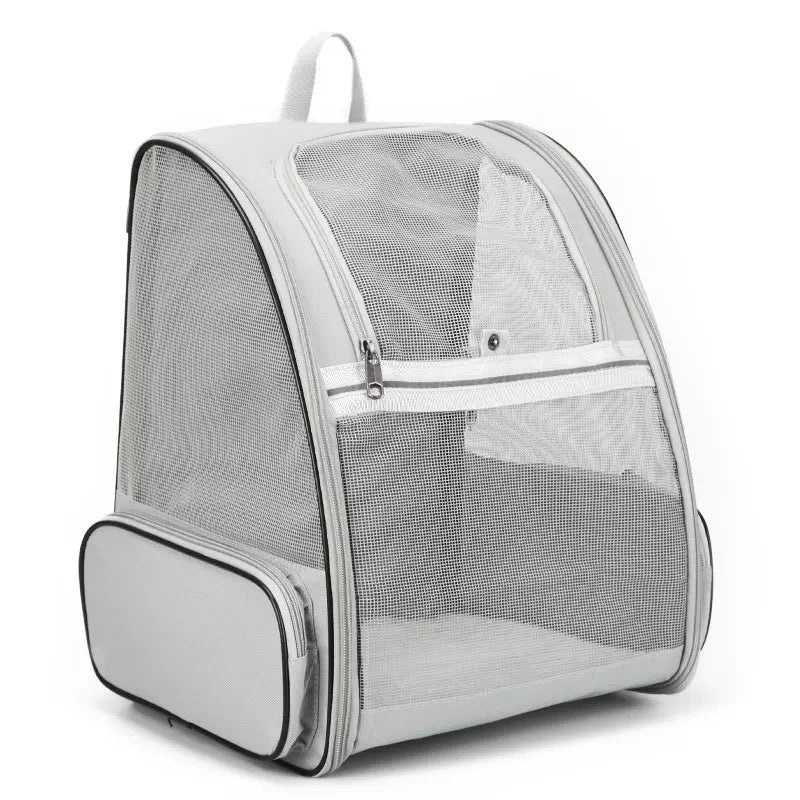 Gray Foldable Pet Carrier Backpack – Breathable Mesh Travel Bag for Cats & Small Dogs