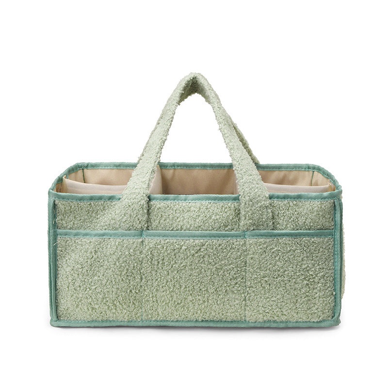 Green Large Plush Nappy Caddy Organizer – Portable Diaper Storage Bin & Nursery Tote Bag