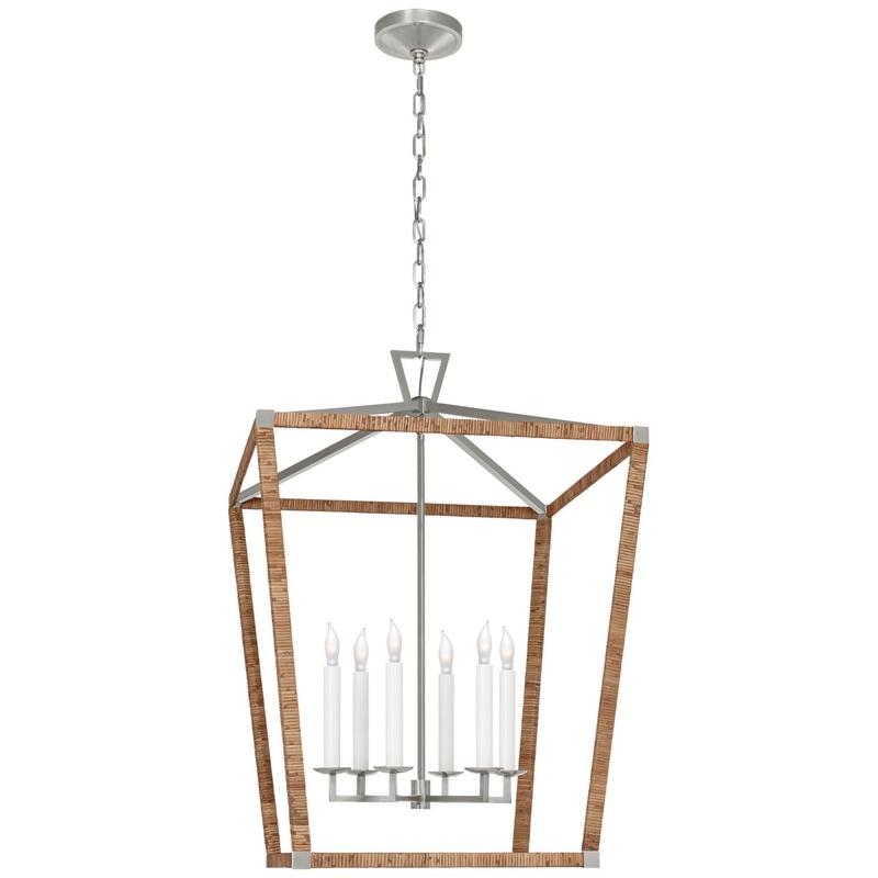 LED Lantern from the Darlana Wrapped Collection in Polished Nickel and Natural Rattan Finish by Visual Comfort Signature
