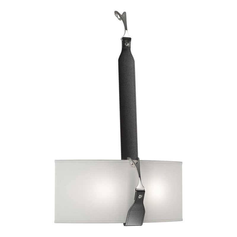 Saratoga Sconce Black Polished Nickel with Black Leather Natural Anna Shade (SF)
