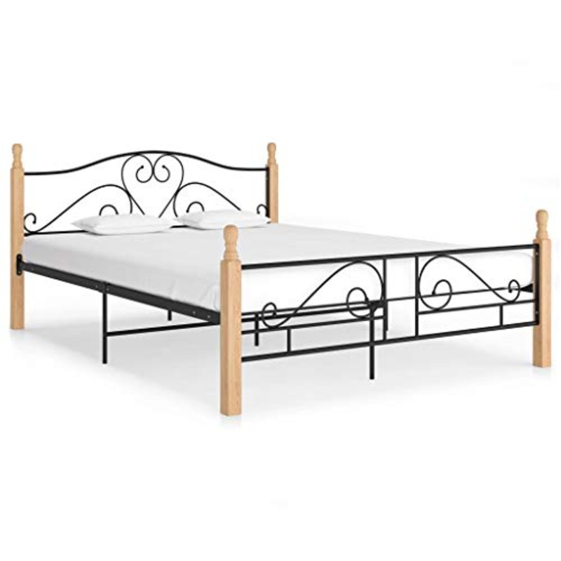 Ausla 200 x 160 cm Struttura Letto Matrimoniale,Giroletto in Metallo,Base del Materasso,Rete del letto,Montaggio facile,Nero e legno chiaro