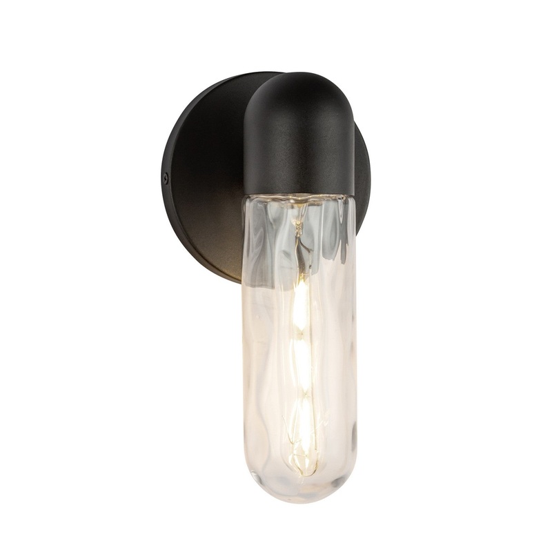 One Light Exterior Wall Mount from the Lima Collection in Black/Clear Water Glass Finish by Kuzco Lighting