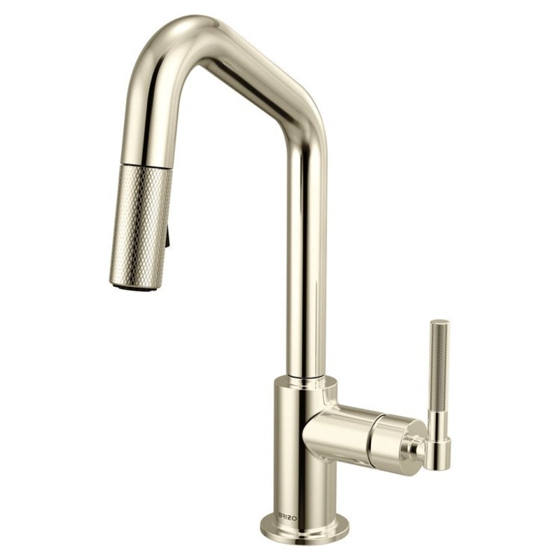 Prep Faucet Litze 1 Knurled Handle ADA Brilliance Polished Nickel Pull Down Dual Function Angle 360 DEG Swivel 1.8 Gallons per Minute