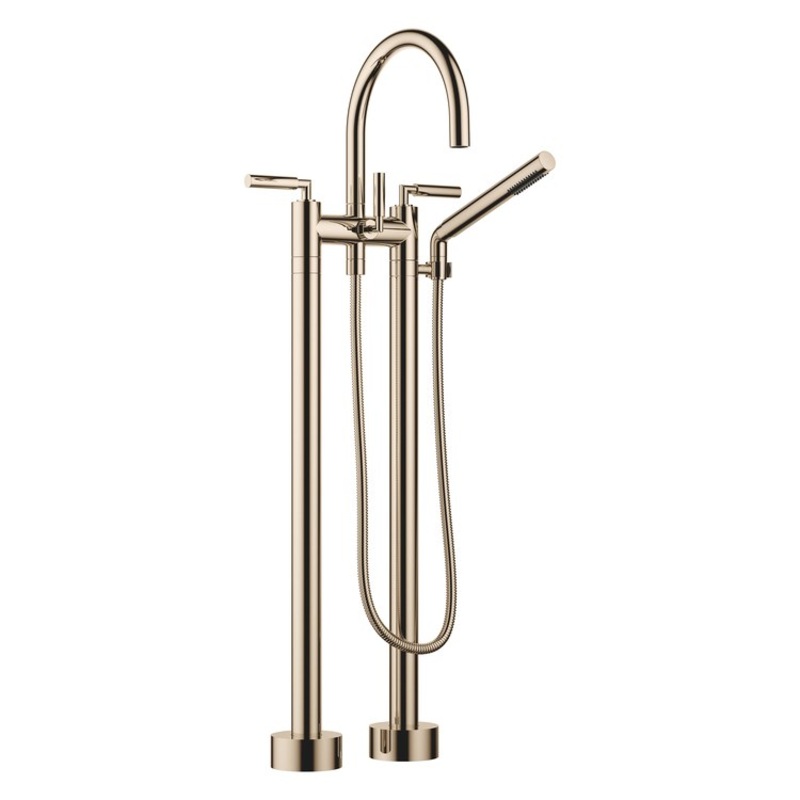 Tub Filler TARA Freestanding Mixer with Handshower 5-7/8 Inch Spread 3 Lever ADA Champagne