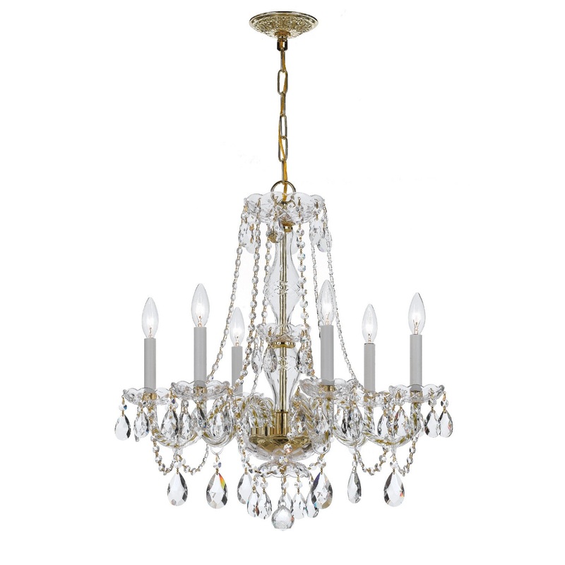 Crystorama 5086-PB-CL-MWP Traditional Crystal Six Light Chandelier Polished Brass