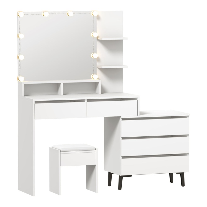 Dressing Table Stool Set 10 LED Bulbs White