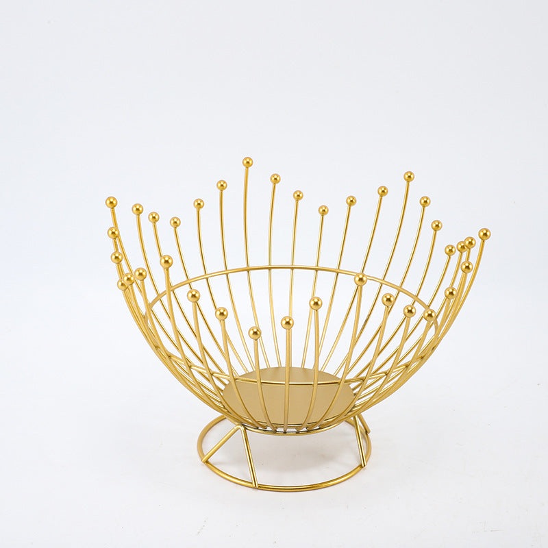 Pedestal Base Gold Modern Metal Wire Fruit Basket Bowl – Countertop Storage for Fruit & Snacks