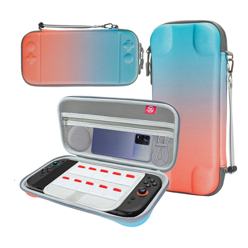 Portable Hard Shell Travel Case for Nintendo Switch/Switch Lite/OLED – Game Card Slots & Accessory Pocket(Gradient orange and blue)