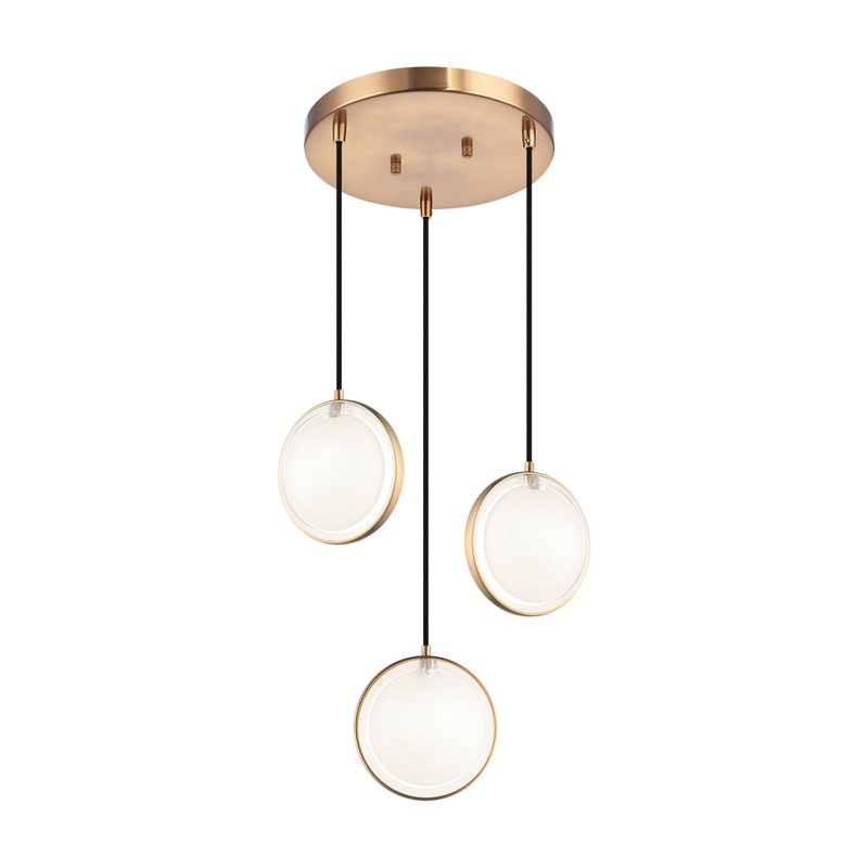Three Light Pendant from the Chatoyant Collection in Aged Gold Grass Finish by Matteo Lighting