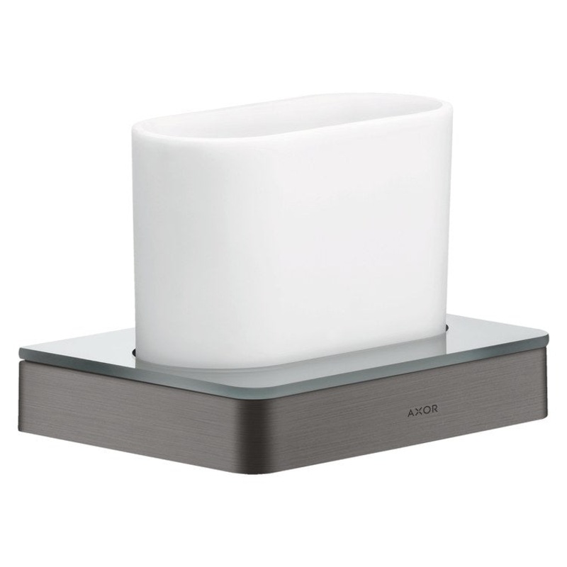 Tumbler Universal SoftSquare Brushed Black Chrome Wall Mount Metal/Glass 6 Inch