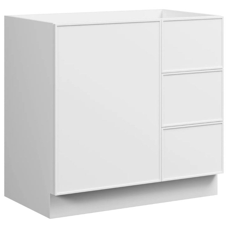 Vanity Natick 36 Inch Floor Standing Center Bowl Drawer on Right White Satin 1 Doors 3 Drawers Dovetail