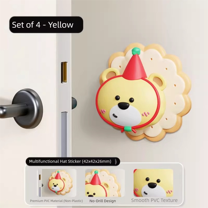 4 Pcs Yellow Adorable Bear Wall Protector – Multi-Use Self-Adhesive Door Stopper Bumper
