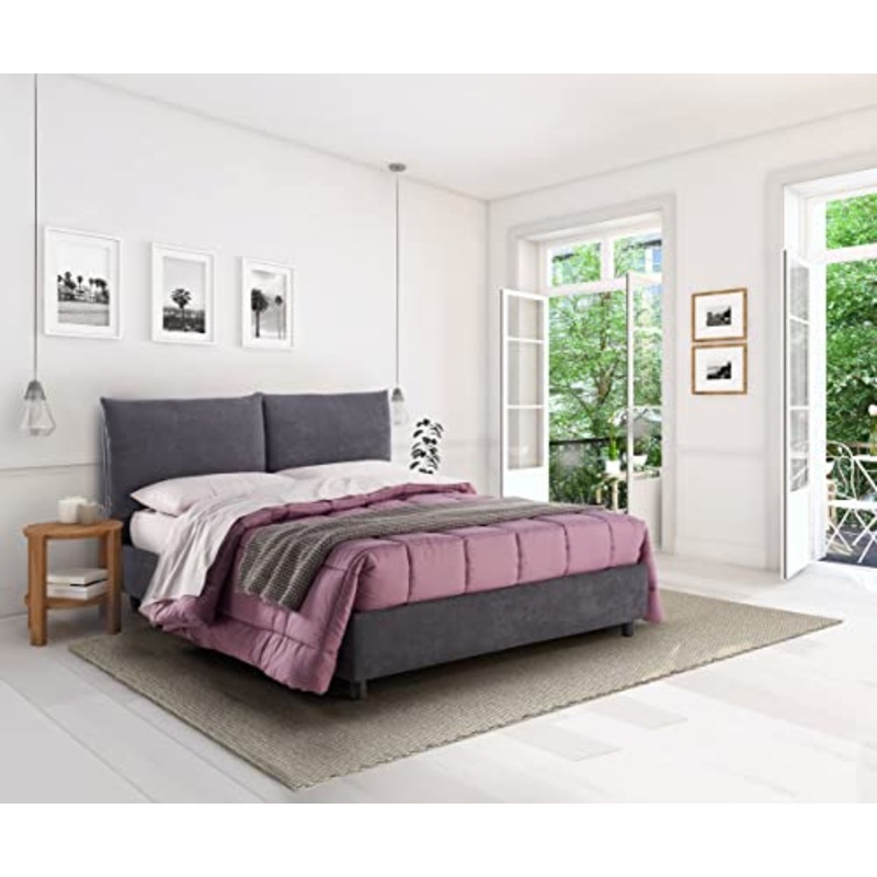 Evergreenweb-Letto Contenitore matrimoniale Imbottito sfoderabile Moderno e di design con rete a doghe legno per Materassi Matrimoniale, Elegante Testiera con Doppi Cuscini (Grigio, 160×195)