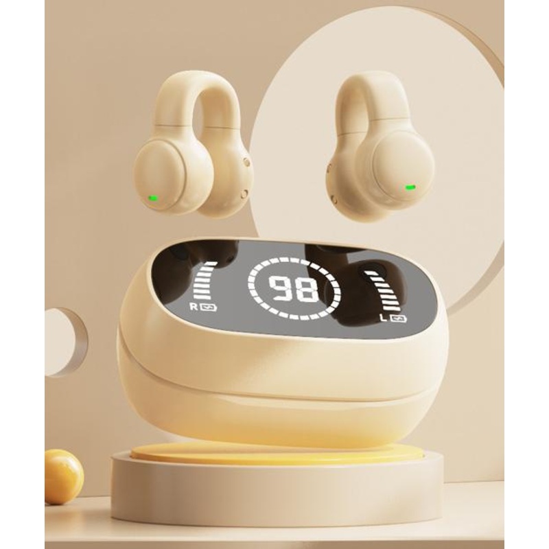 Open-Ear Conduction TWS Earbuds – Bluetooth 5.4, 9D Surround Sound, LED Display, Long Battery Life(Skin color)