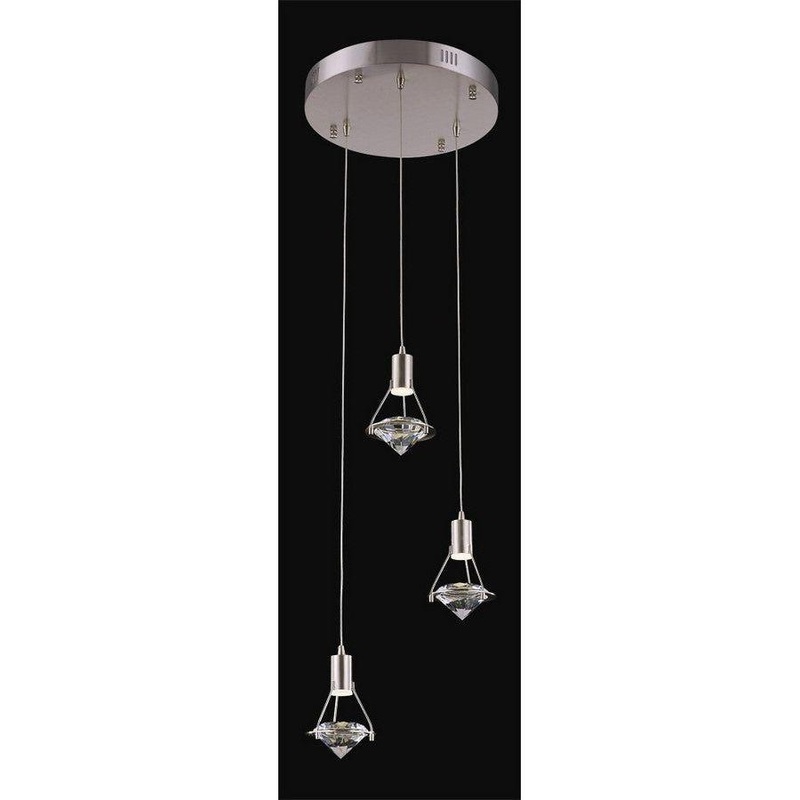 Rock Crystal 3-Light Pendant Satin Nickel