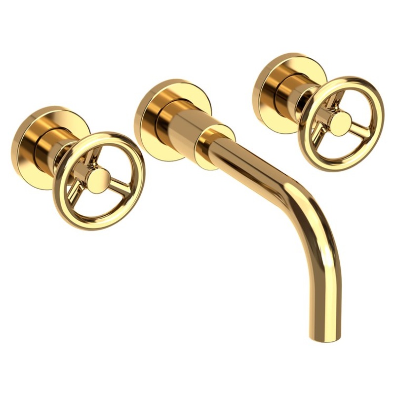 Slater Two Handle Wall-Mount Bathroom Faucet – Polished Brass Uncoated