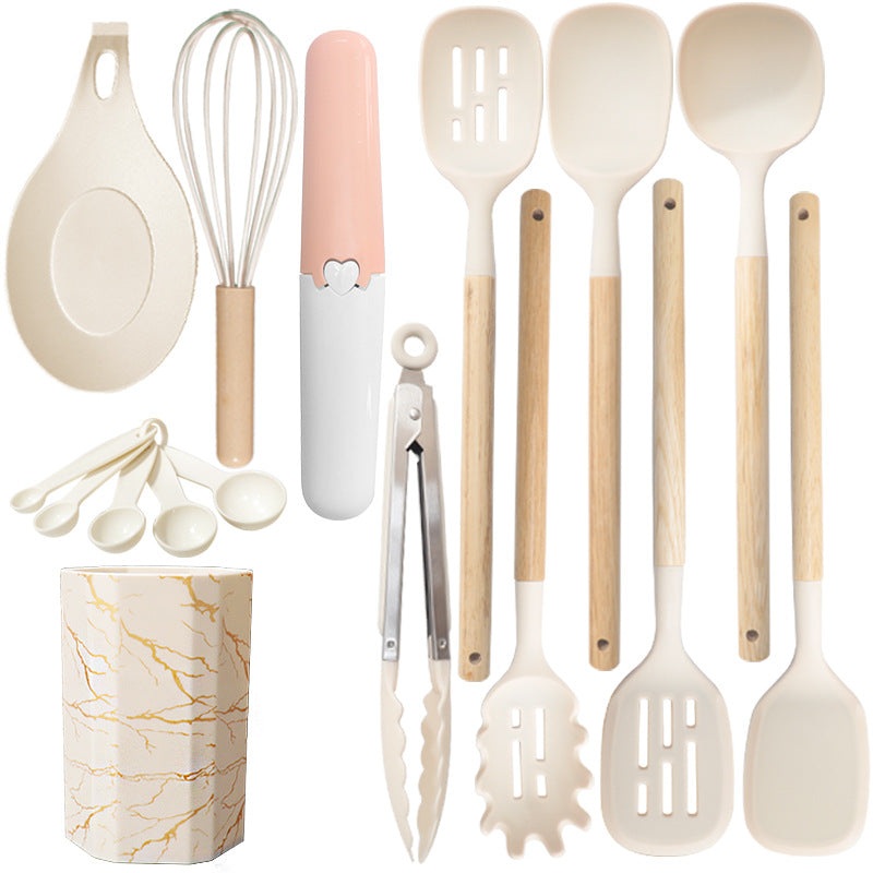 White 12-Piece Silicone Cooking Utensil Set – Non-Stick Food-Grade Kitchen Tools with Holder