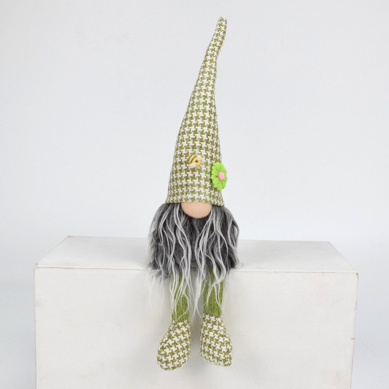 2 Pcs Charming Green Houndstooth Gnome – Plush Faceless Gonk with Long Dangle Legs – Adorable Shelf Sitter Home Decor Accent