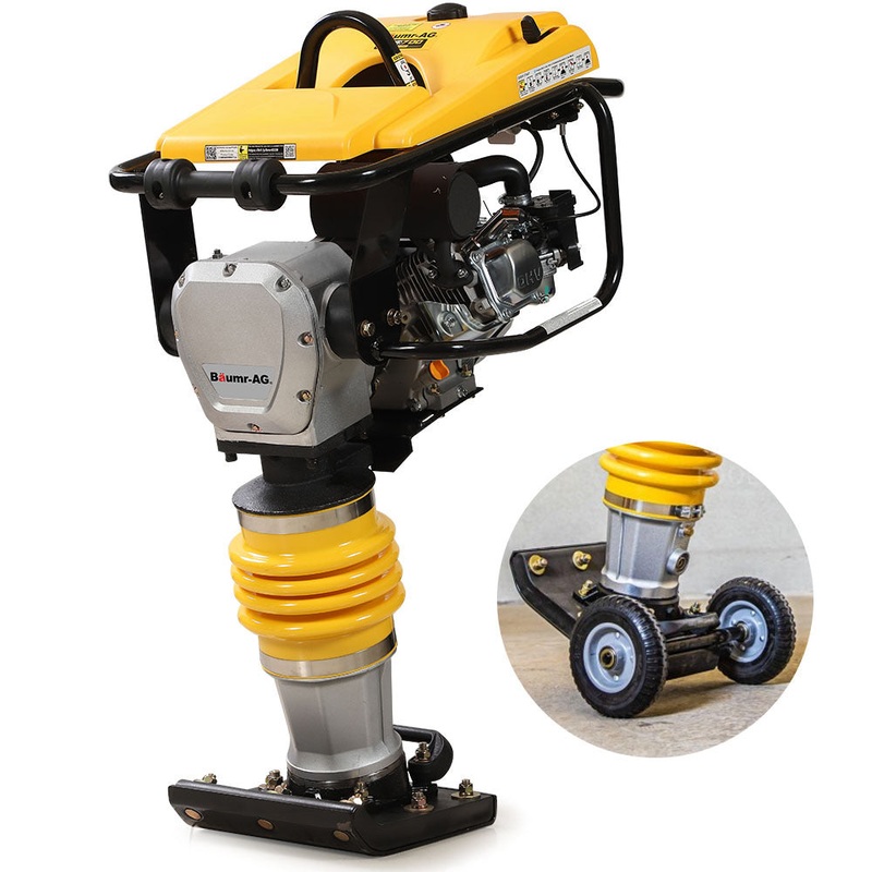 BAUMR-AG 77KG 285 x 345mm Tamping Rammer, 10kN 6.5hp, w/ Transport Wheel Kit, Compactor for Soil Sand Gravel Asphalt – BRM-700