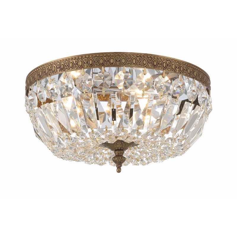 Crystorama 712-OB-CL-I Ceiling Mount Three Light Flush Mount Olde Brass